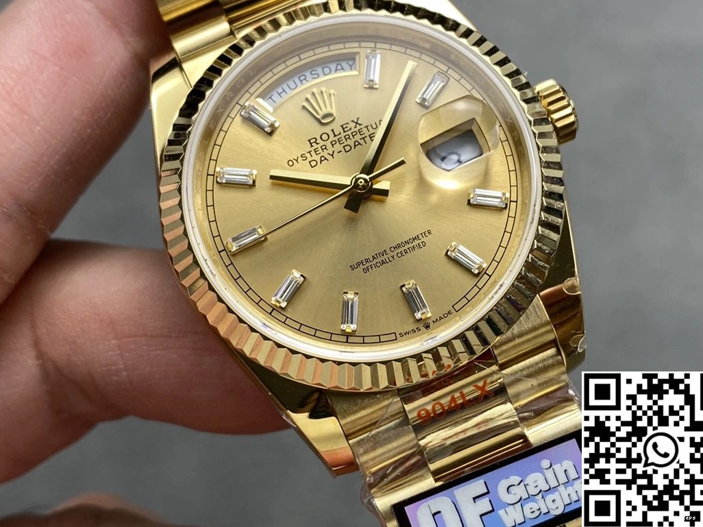 Day 36mm Gold Gold Tungsten Dial Steel Rolex Factory Date Yellow QF M128238-0045 v5 0516